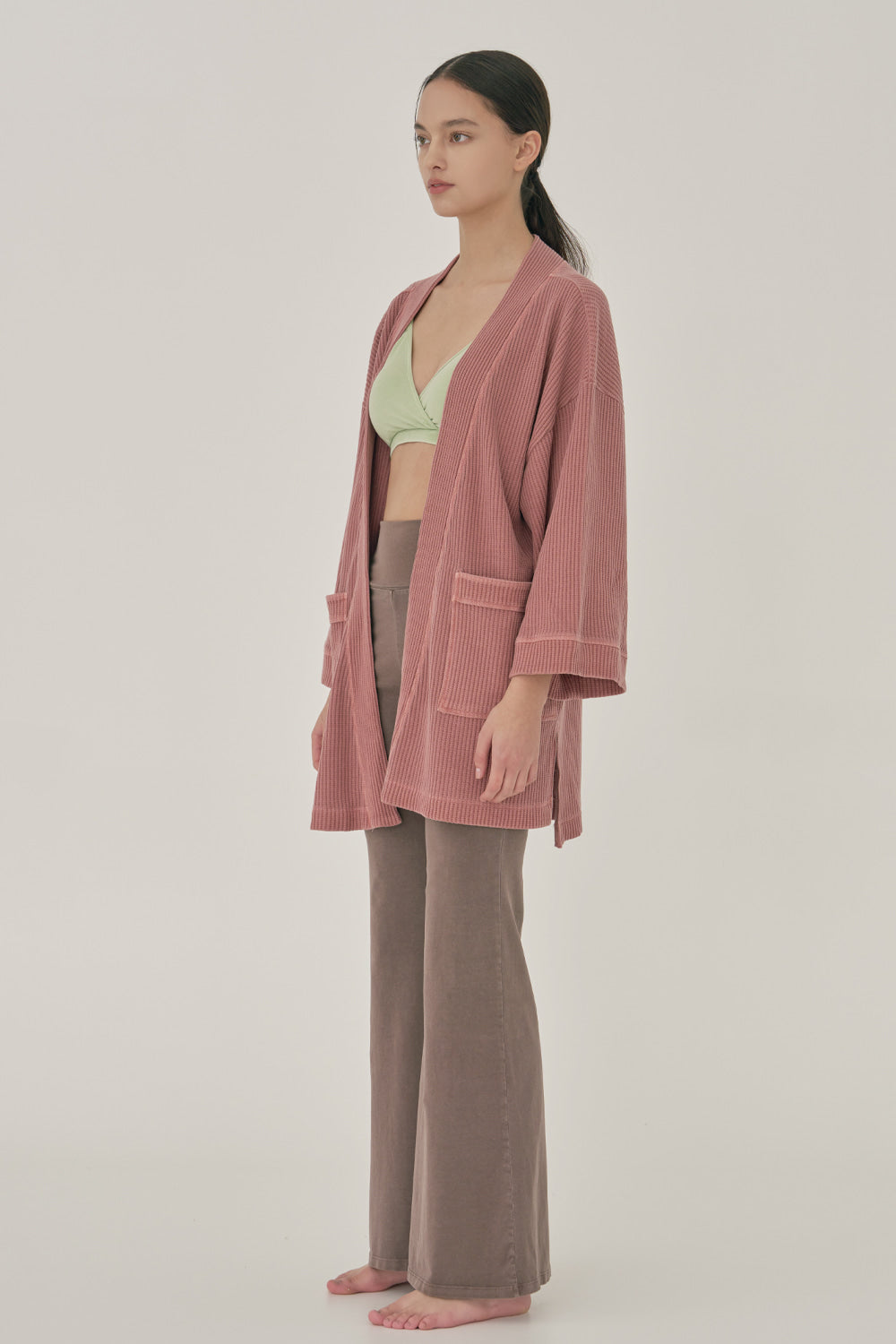 Long-robe cardigan na jógu růžový