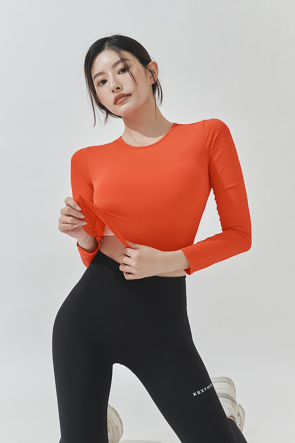 Feather Crop Top s dlouhými rukávy oranžový