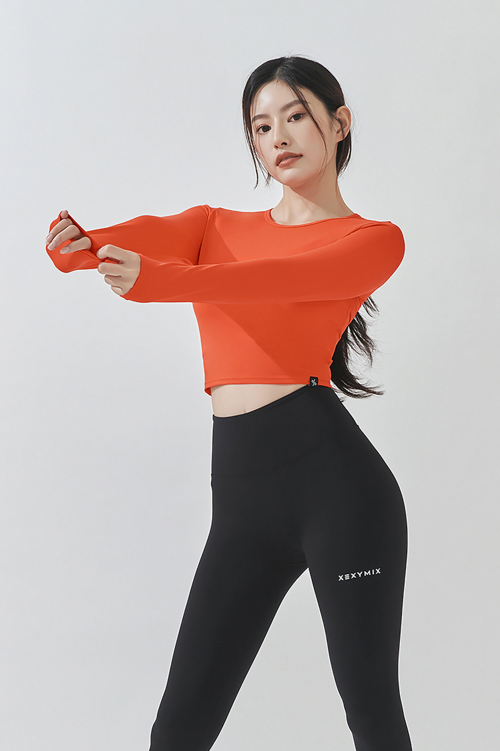 Feather Crop Top s dlouhými rukávy oranžový