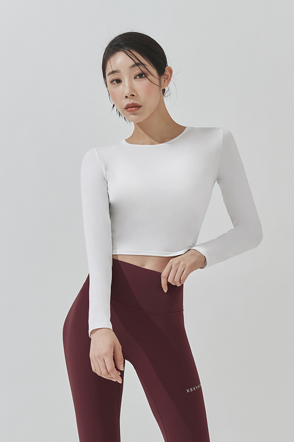 Feather Crop Top s dlouhými rukávy krémový
