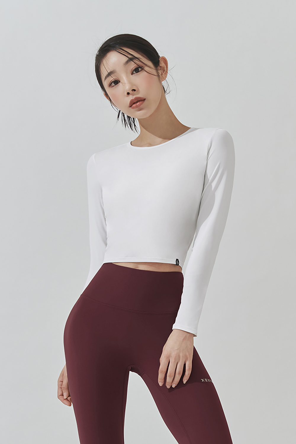 Feather Crop Top s dlouhými rukávy krémový