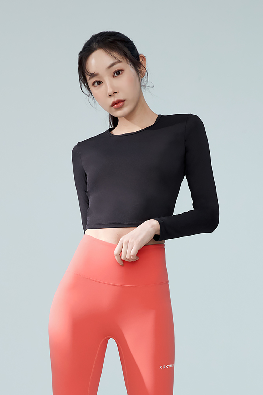 Feather Crop Top s dlouhými rukávy černý