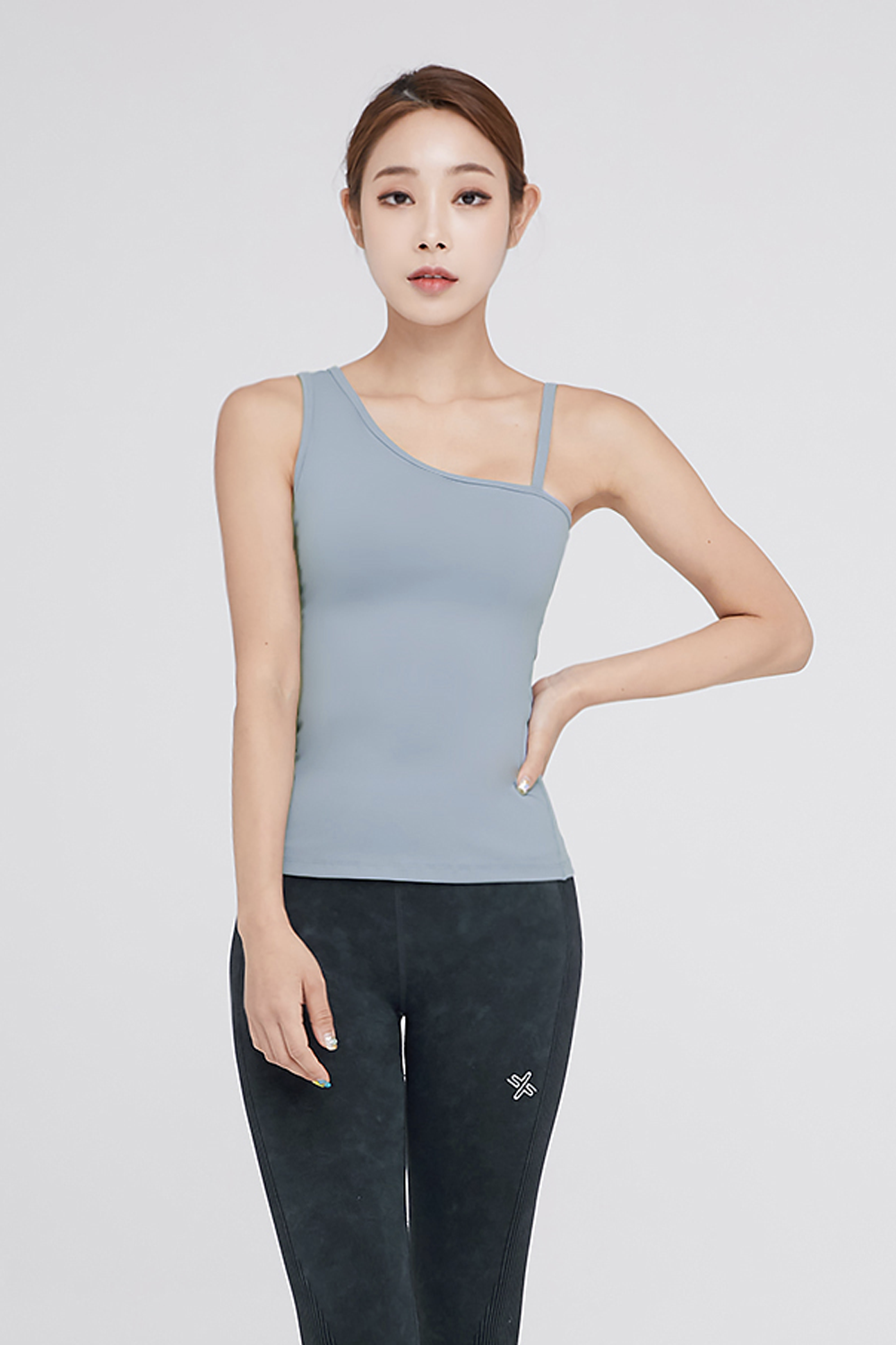 One-shoulder tílko na jógu modré