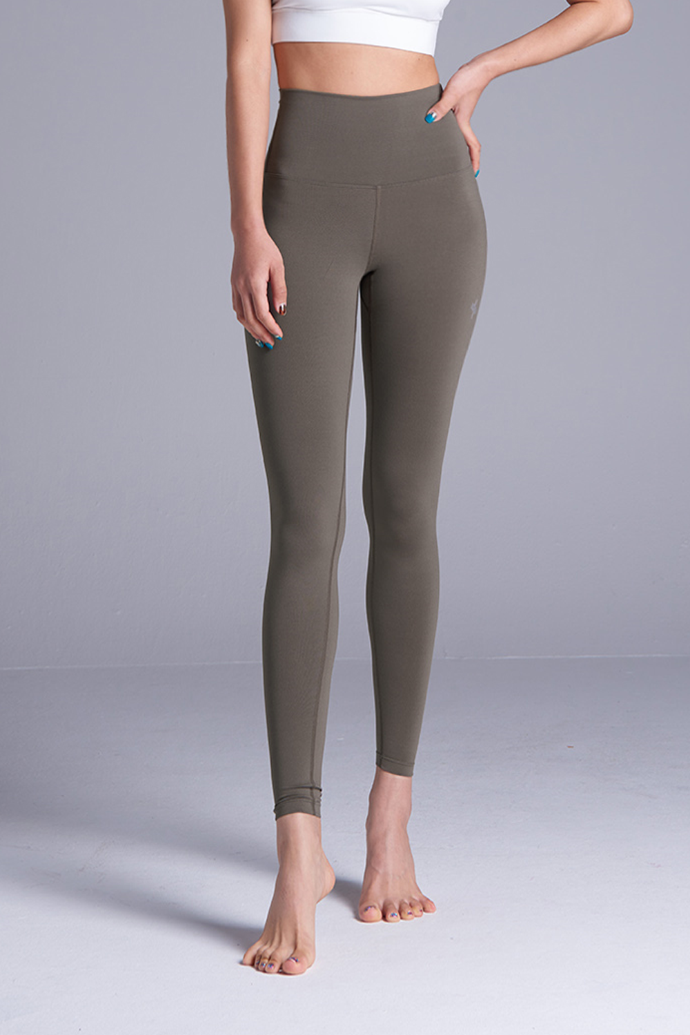 Khaki legíny na jógu s vysokým pasem