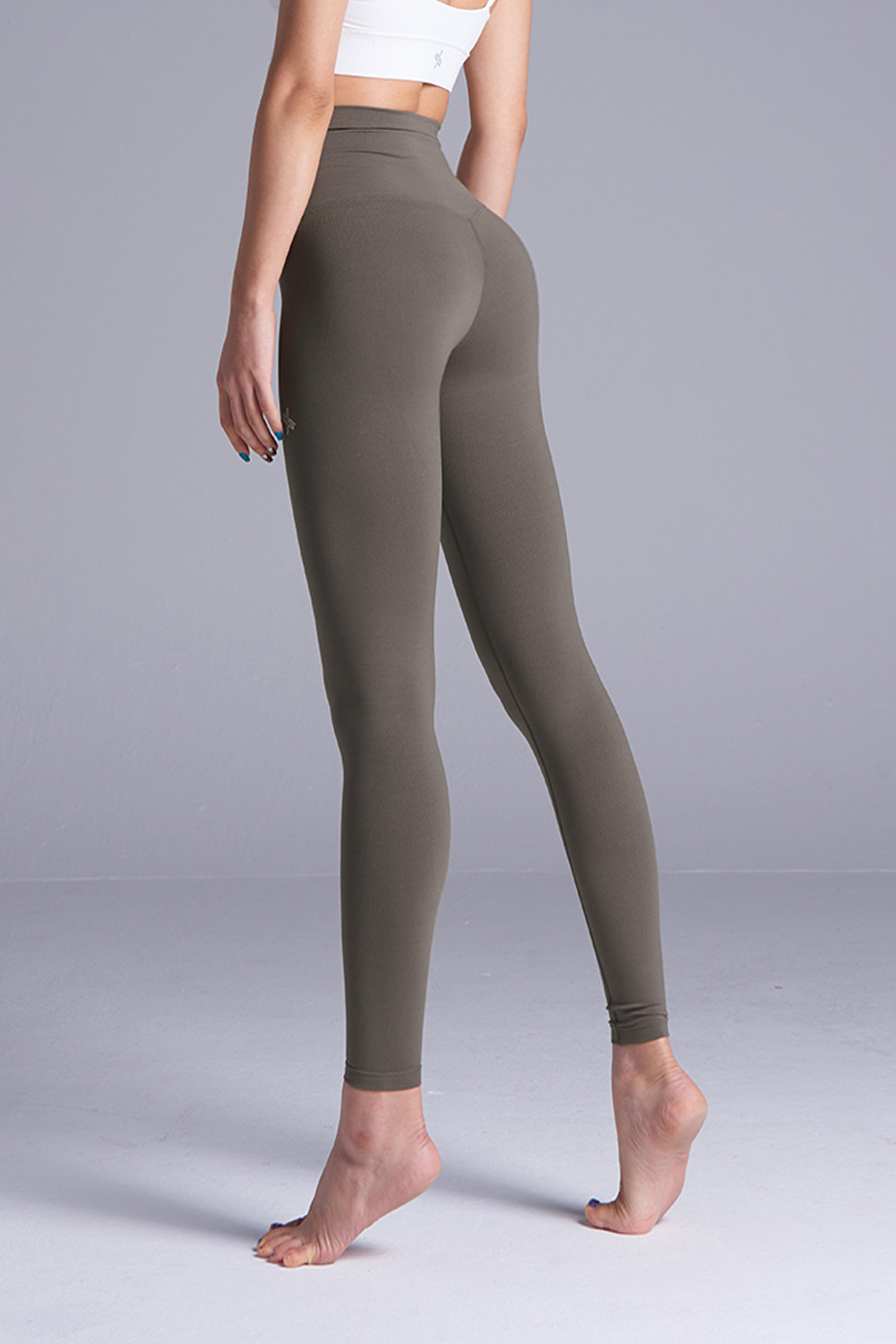 Khaki legíny na jógu s vysokým pasem